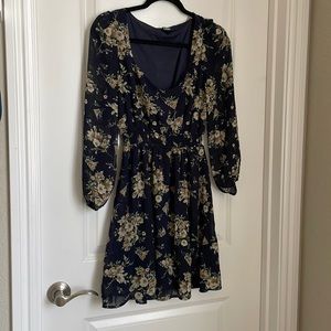 Navy floral long sleeve dress